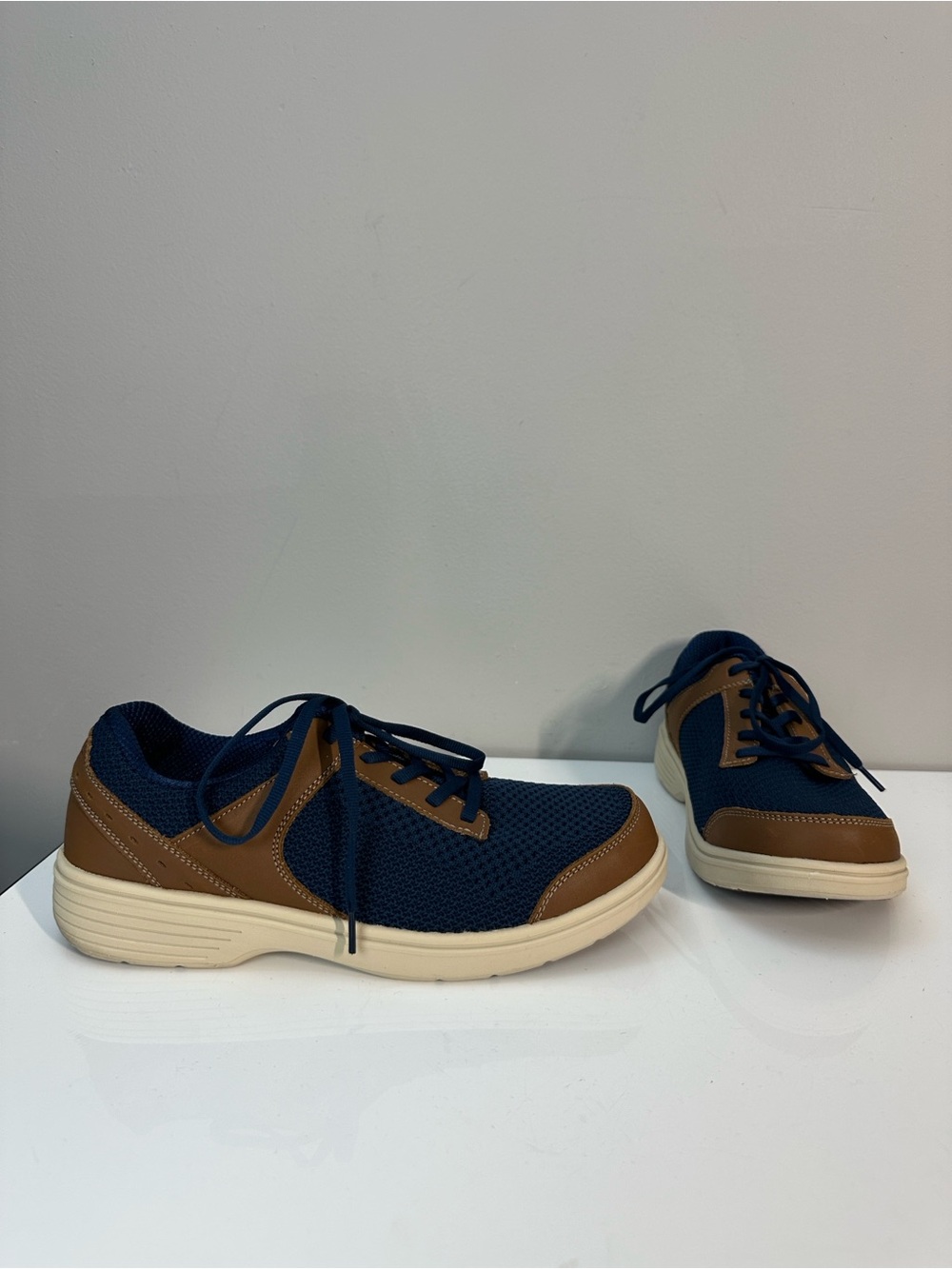 Orthofeet Tabor Blue Knit Comfort Walking Sneakers Size 8D Leather Orthopedic